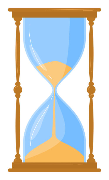 古董沙漏计时器金色的沙子流过蓝色的玻璃。中间木柱图片下载