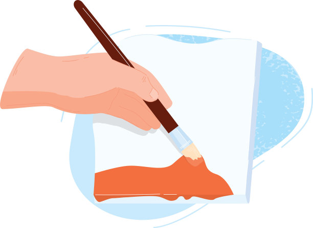 手握画笔画橙笔画，创意插画、绘画。意境图片下载