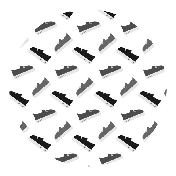 在极简主义风格孤立的背景下，在灰色的圆圈形状的风格化的鞋带运动鞋图片下载