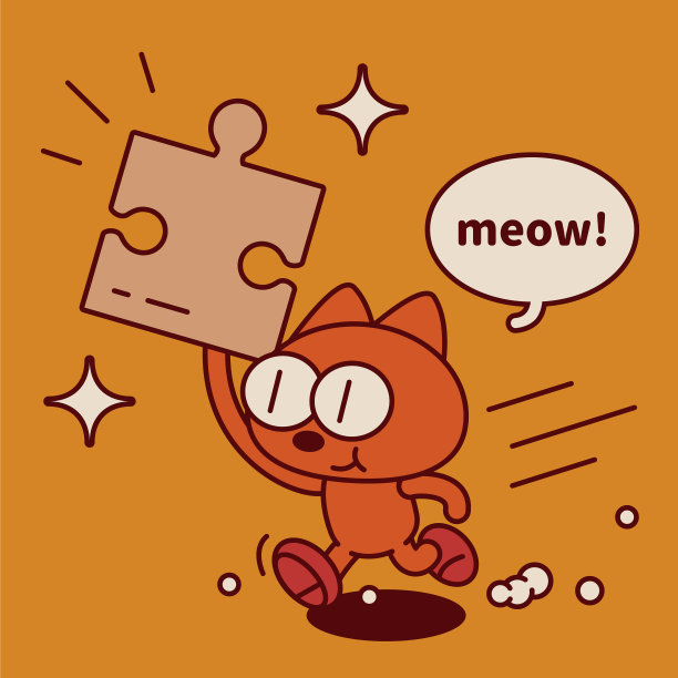 一只古怪可爱的小猫拿着一块拼图在跑图片下载