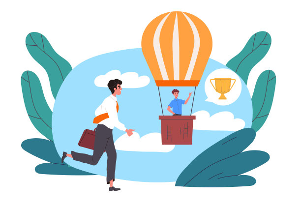 一个人在追气球。商人梦想成功。动机，灵感和抱负。投资和创业。卡通平面矢量插图图片下载
