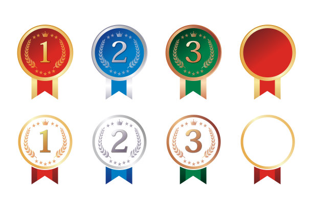 排名，奖牌，皇冠，框架，金，银和青铜矢量图标插图在白色背景图片下载