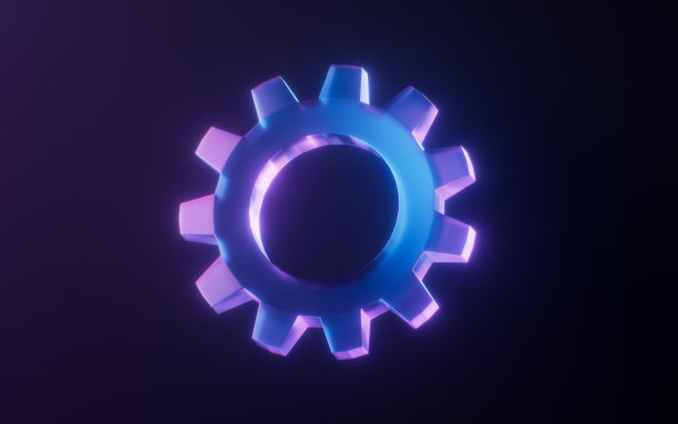 机械齿轮带有暗色霓虹灯效果，3d渲染。图片下载