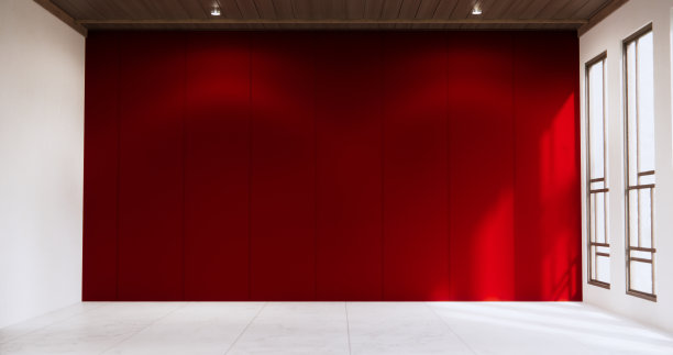 红色的现代房间，简约的设计。图片下载