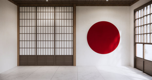 红色的现代房间，简约的设计。图片下载