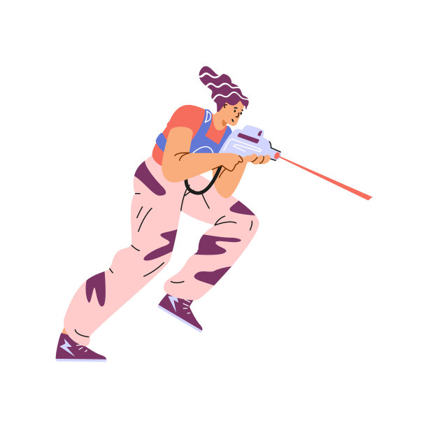 激光标签玩家女人用激光枪跑，矢量卡通玩家角色在战斗装备军事战略游戏图片下载