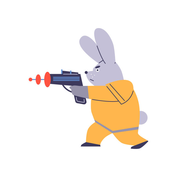 野兔在黄色的西装，矢量插图的动物战士。图片下载
