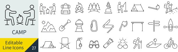 矢量单色线艺术图标集的户外活动图片下载