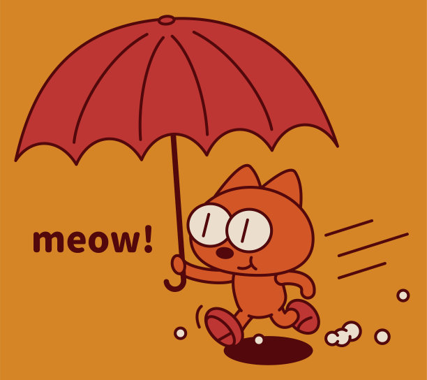 一只古怪可爱的小猫撑着伞跑着图片下载