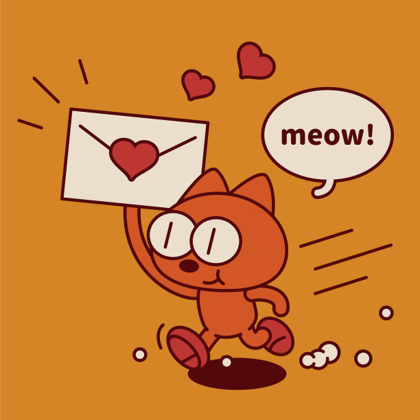 一只古怪可爱的小猫抱着一封情书跑着图片下载