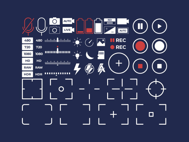 设置相机图标麦克风电池定时器闪光测光点快门拍照用户界面符号图片下载
