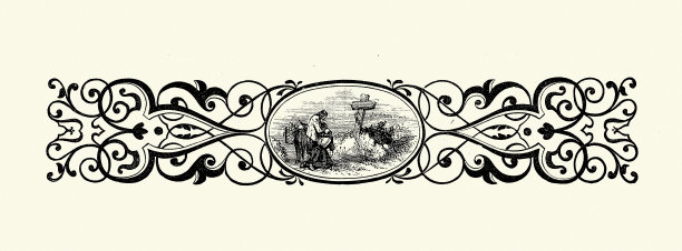 维多利亚风格的漩涡设计元素，旅客在路边的十字路口祈祷的小图片，1870年代的维多利亚图片下载