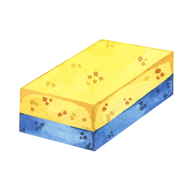 蓝色和黄色海绵在水彩。洗涤垫，用于擦洗餐具、台面和浴缸。用于家政、保洁服务的剪贴画图片下载