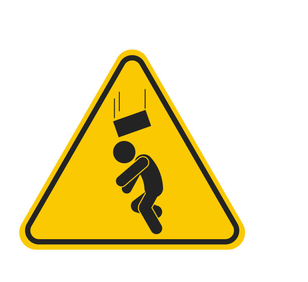 黄色三角标志高空坠物危险，下面是人危险，上面是工人危险，注意头部图片下载