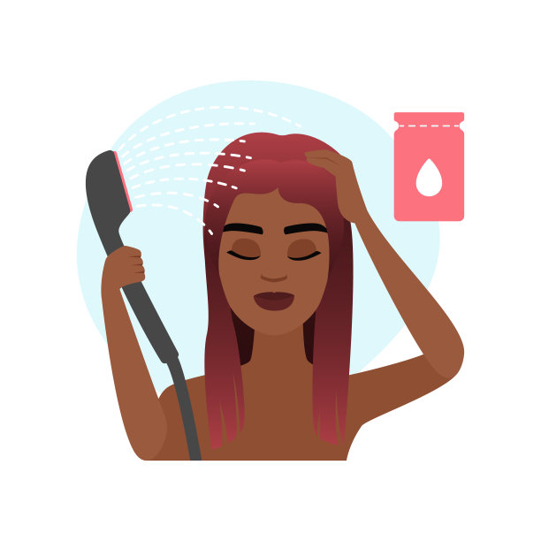 女孩拿着莲蓬头用护发素和美容护理洗头图片下载