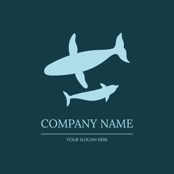 鲸鱼和海豚海洋标志矢量插图设计。海洋哺乳动物的动物标志和符号。图片下载