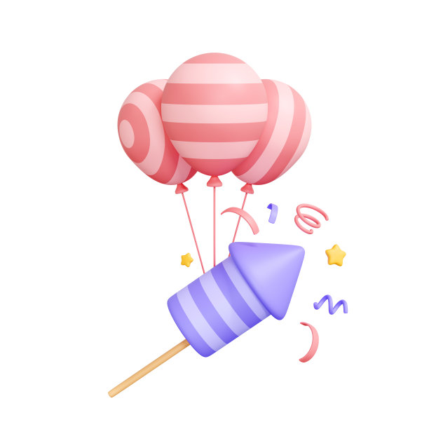 爆竹上有三个粉红色和白色条纹的气球，用绳子系着图片下载