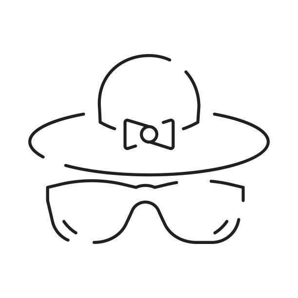 防晒相关矢量线图标。图标如防晒霜，太阳镜，紫外线暴露时间等。暑假图片下载