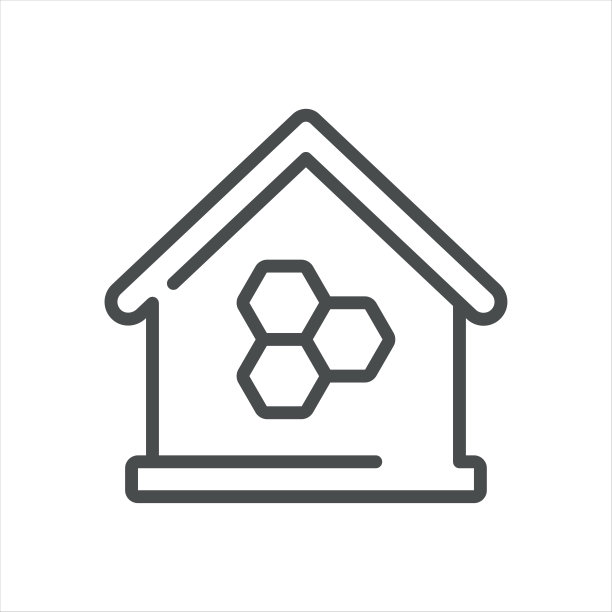 蜂蜜制作图标。房子里的蜂巢的简单线条插图，象征蜂蜜的生产过程。白色背景上的矢量符号。图片下载