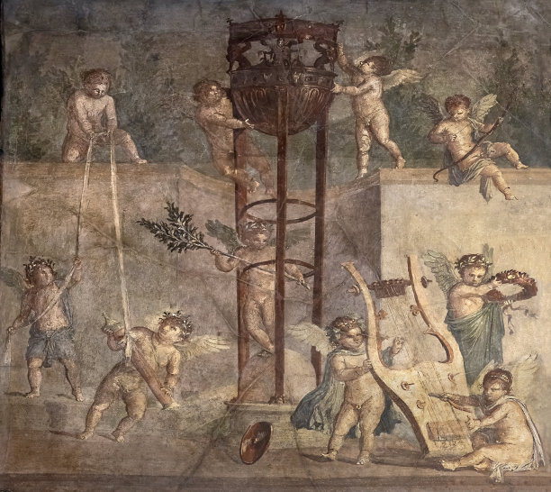 赫库兰尼姆壁画丘比特与阿波罗的属性玩耍图片下载