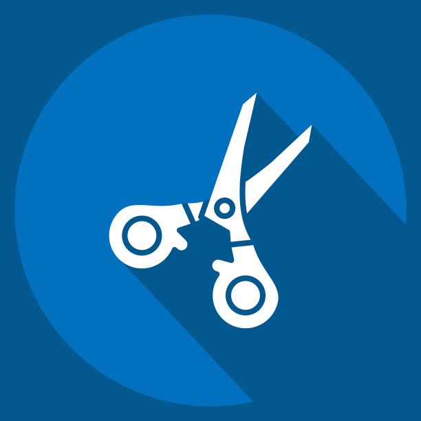 图标剪刀。与缝纫有关的符号。长影式。简单的设计说明图片下载