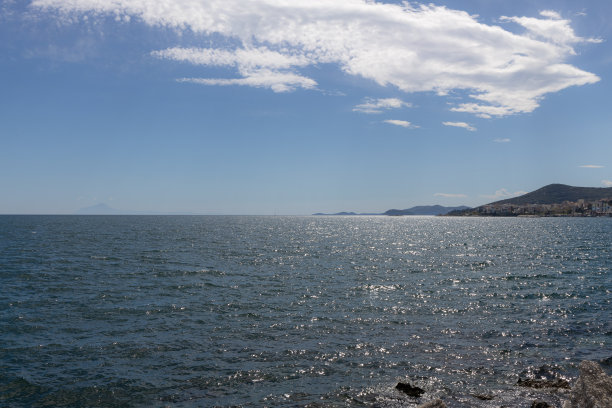 晴天的海景，晴天的蓝天白云。未经处理的照片。图片下载