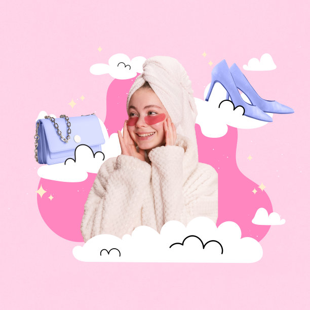 当代艺术拼贴。年轻美丽的女人梦想成为时尚达人，被时尚的衣服和配饰包围。图片下载