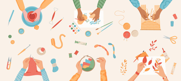 手工艺美术课爱好平面插画。图片下载