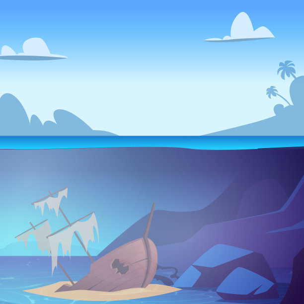 沉船残骸旧板从船水下矢量海或海洋景观图片下载