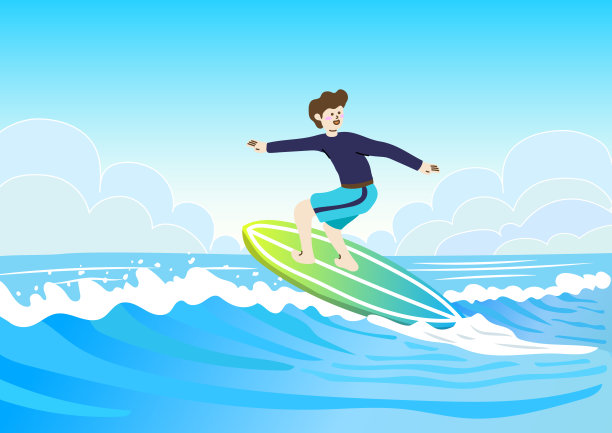 大海背景——一个喜欢海浪和冲浪的人的人物插画图片下载