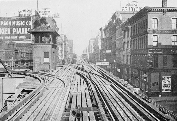 芝加哥的古董照片:高架铁路，沃巴什大道图片下载