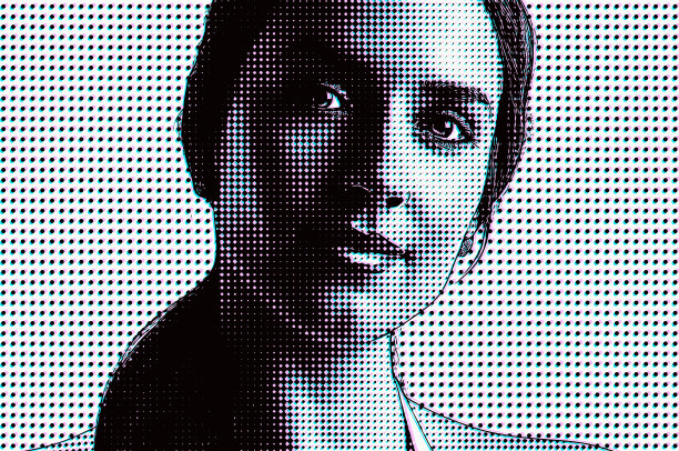 女性影响者的肖像与故障技术图片下载