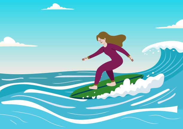 大海背景——一个喜欢海浪和冲浪的人的人物插画图片下载