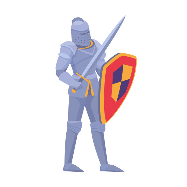 中世纪骑士，身穿金属盔甲，手持徽章和盾牌图片下载