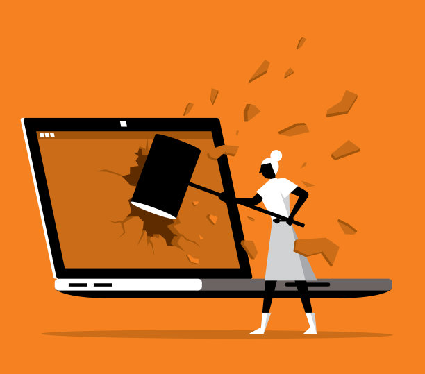 打破笔记本电脑-女商人图片下载