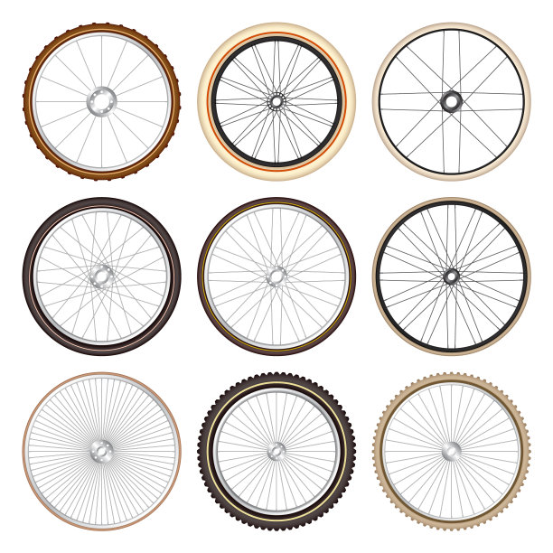逼真的3d复古自行车车轮。老式自行车橡胶轮胎，闪亮的金属辐条和轮辋。健身自行车，旅游，运动，公路和山地自行车。矢量图图片下载
