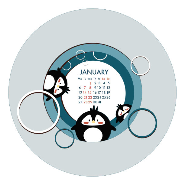 儿童可爱的日历与有趣的企鹅2025年1月在纸风格的早期规划图片下载