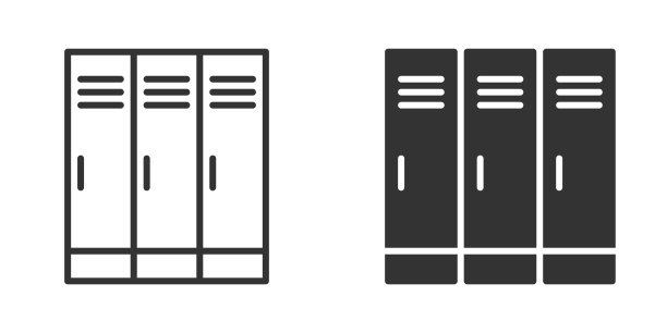 矢量插图的学校储物柜在黑色和白色，展示编号隔间。理想的教育和机构设计。图片下载