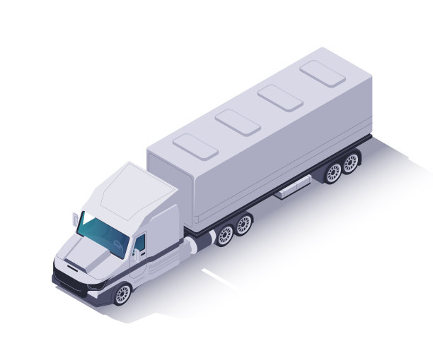 等距卡车图标。用于货物运输、全球物流和贸易的集装箱或拖车车辆。商业货运模型。卡通三维矢量插图图片下载
