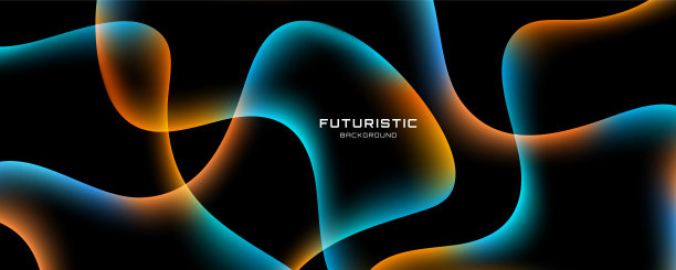 彩色抽象背景上的黑暗空间与霓虹灯波效果装饰。现代旗帜与发光的动态颜色。平面设计元素流体风格的概念，网页，传单，卡片，或小册子封面图片下载