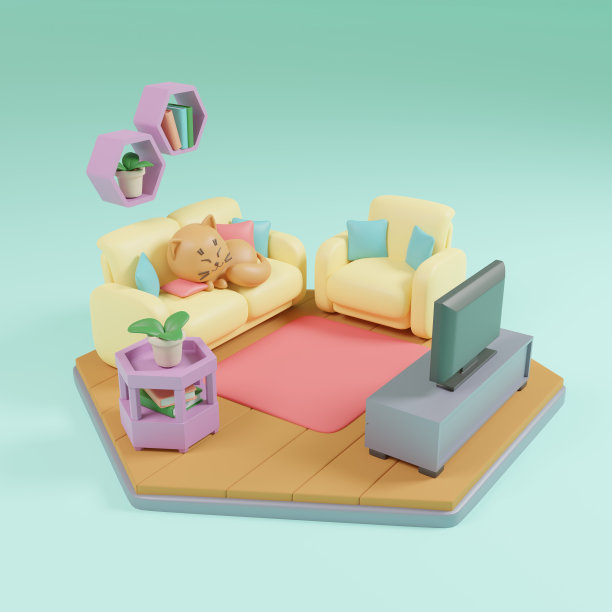 猫睡在客厅里图片下载