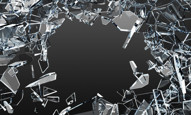 3d碎玻璃锐利的框架，爆炸效果与孔黑色背景渲染。抽象飞行的透明碎片，破碎的镜子碎片，冰晶碎片，窗户碎片图片下载