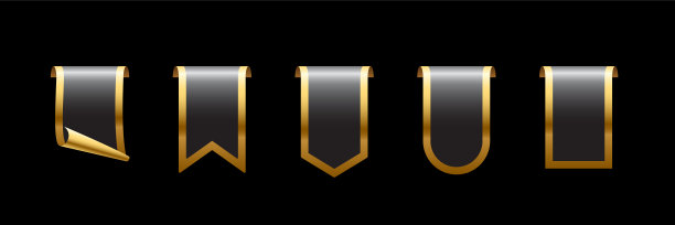 黑色标签与金色框架集矢量图标。销售促销横幅，标签，丝带收集网上购物。3d现实的网络元素促进，折扣，最畅销的产品在黑色图片下载