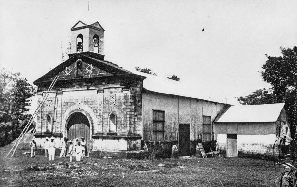 美西战争期间菲律宾的古董照片，在辛加隆的教堂图片下载