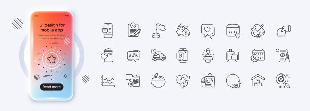 捐赠，里程碑和360度线图标的web应用程序。象形图标。手机模型渐变屏幕。向量图片下载