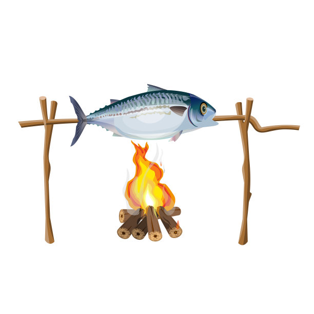 整条鱼在火上煎图片下载