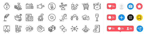 健身，金钱和爱情锁线图标包。用于web应用程序。社交媒体图标。向量图片下载