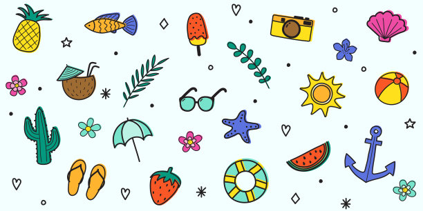 设置彩色手绘夏季图标。节日元素概念。矢量图图片下载