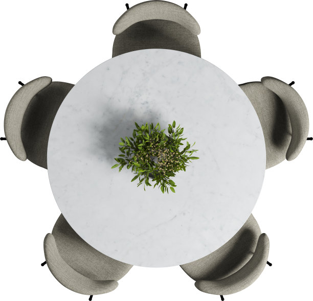 圆形大理石餐桌和椅子的俯视图图片下载