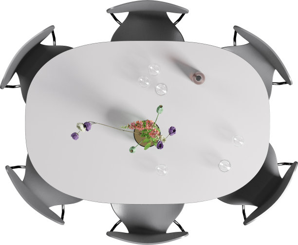 白色餐桌和椅子的俯视图图片下载